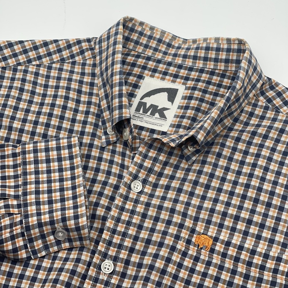 Mountain‎ Khakis Hiking Shirt Men's Sz M Blue Orange Button Down Check Stretch